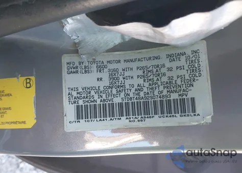 2002 Toyota Sequoia Limited V8 z USA, uszkodzony, nr VIN 5TDBT48A92S074893